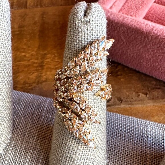 Statement Gold-Tone Champagne CZ Leaf Wrap Cocktail Ring By Park Lane Jewelry - Picture 1 of 10